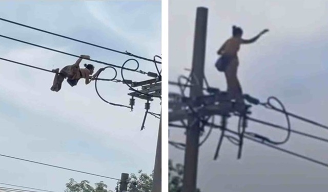 Cập nhật tình hình của người phụ nữ ‘làm xiếc’ trên dây điện cao hơn 10m, rơi xuống đất trong tiếng la hét